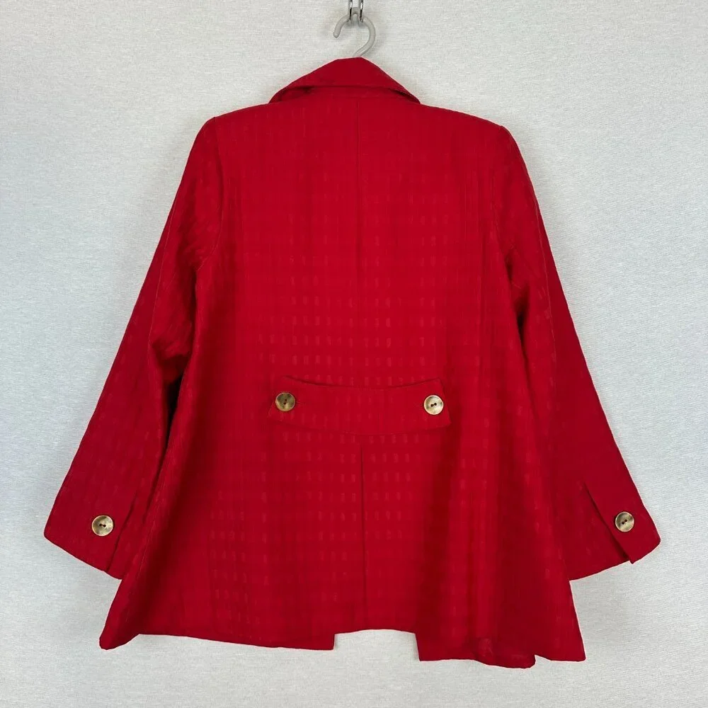 SIMONTON SAYS WOMEN'S RED SQUARED DESIGNED JACKET BLAZER HIDDEN BUTTON SIZE S - Picture 4 of 11